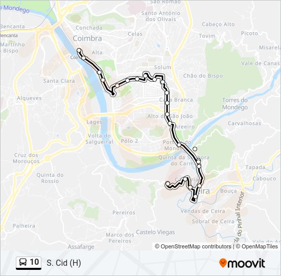 Mapa da linha do autocarro 10.