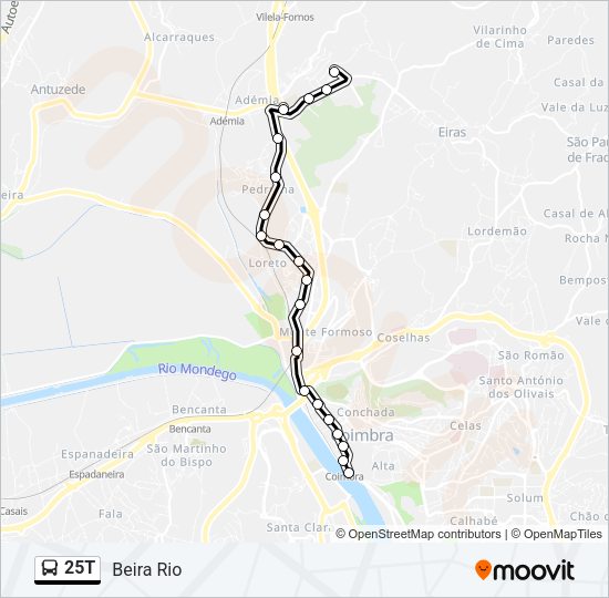 Mapa da linha do autocarro 25T.