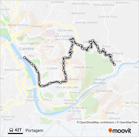 Mapa da linha do autocarro 42T.