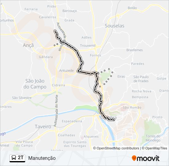 Mapa da linha do autocarro 2T.