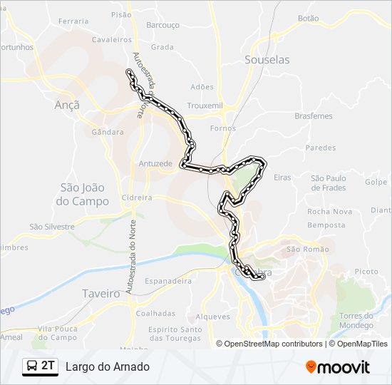 Mapa da linha do autocarro 2T.