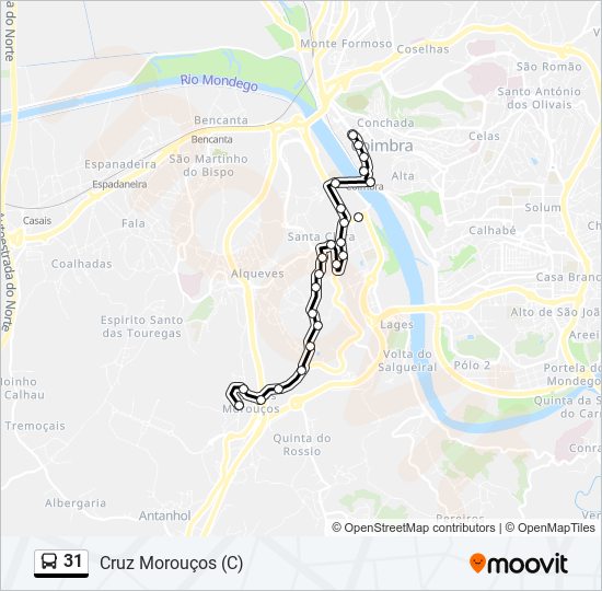 Mapa da linha do autocarro 31.