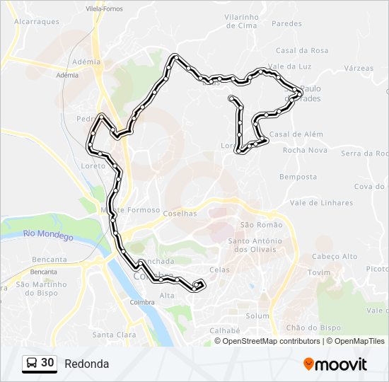 Mapa da linha do autocarro 30.