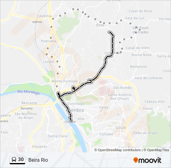 Mapa da linha do autocarro 30.