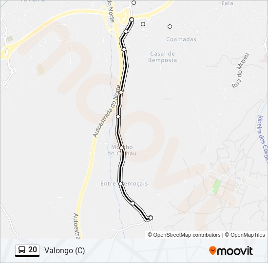 Mapa da linha do autocarro 20.