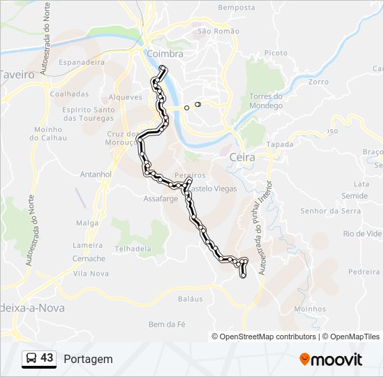 Mapa da linha do autocarro 43.