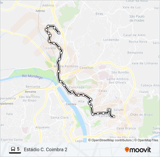 Mapa da linha do autocarro 5.