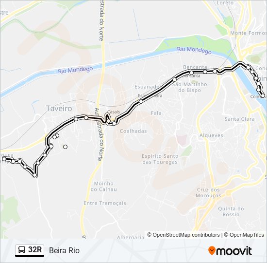 Mapa da linha do autocarro 32R.