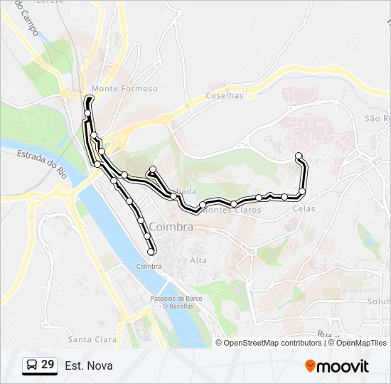 Mapa da linha do autocarro 29.