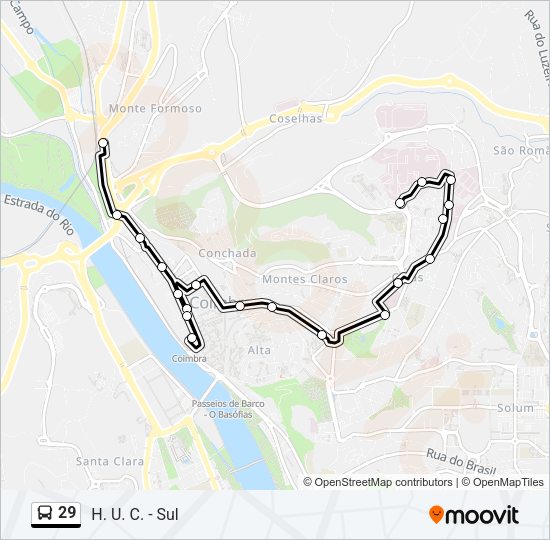 Mapa da linha do autocarro 29.