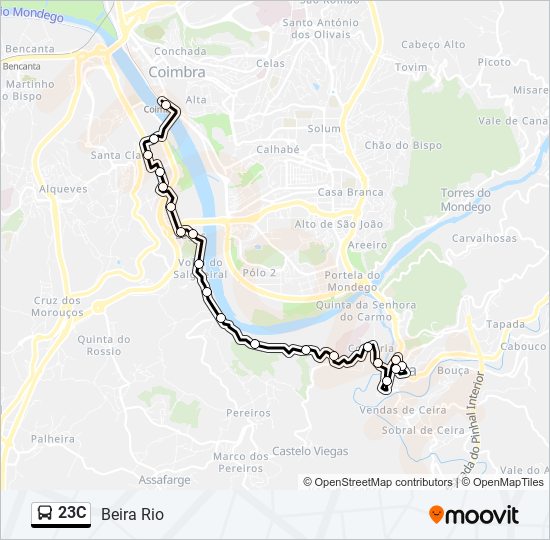 Mapa da linha do autocarro 23C.