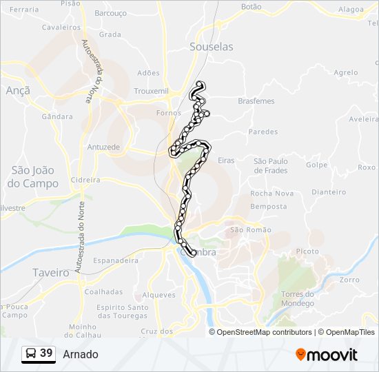 Mapa da linha do autocarro 39.