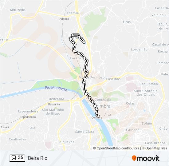 Mapa da linha do autocarro 35.