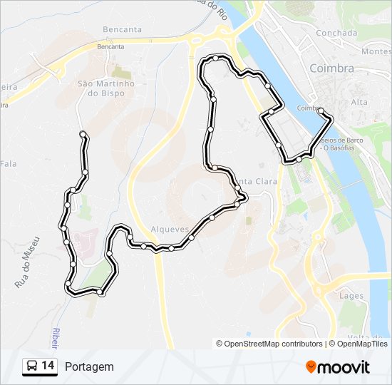 Mapa da linha do autocarro 14.