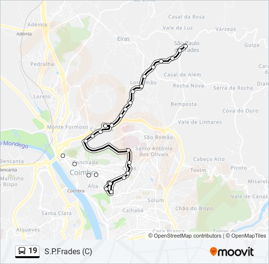 Mapa da linha do autocarro 19.