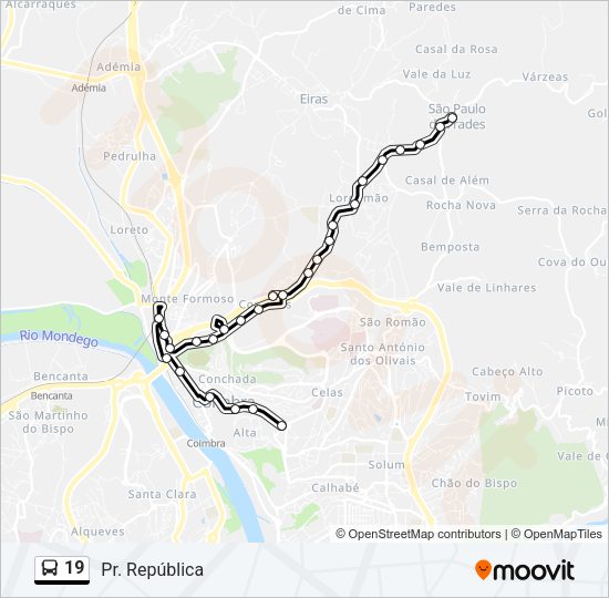 Mapa da linha do autocarro 19.