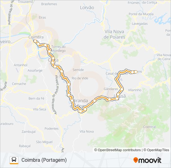 Mapa da linha do autocarro TRANSPORTES ALTERNATIVOS.