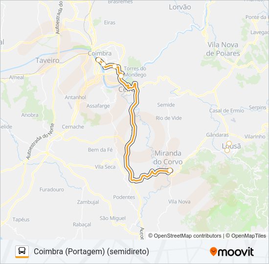 Mapa da linha do autocarro TRANSPORTES ALTERNATIVOS.