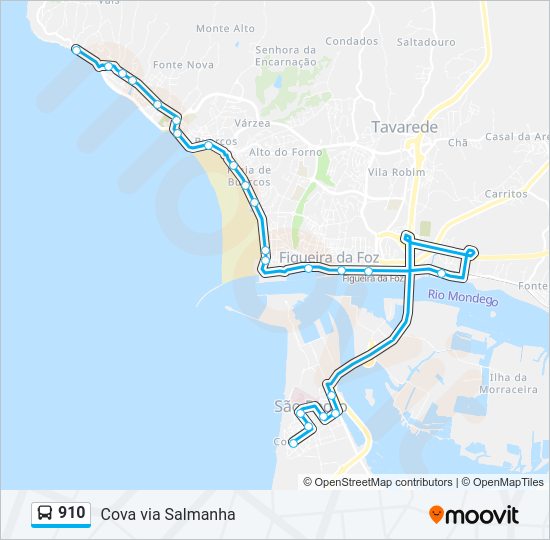 Mapa da linha do autocarro 910.