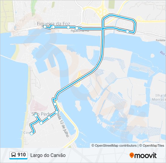 Mapa da linha do autocarro 910.