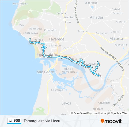 Mapa da linha do autocarro 900.