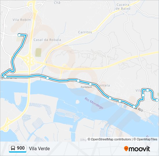 Mapa da linha do autocarro 900.