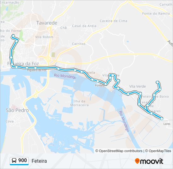 Mapa da linha do autocarro 900.