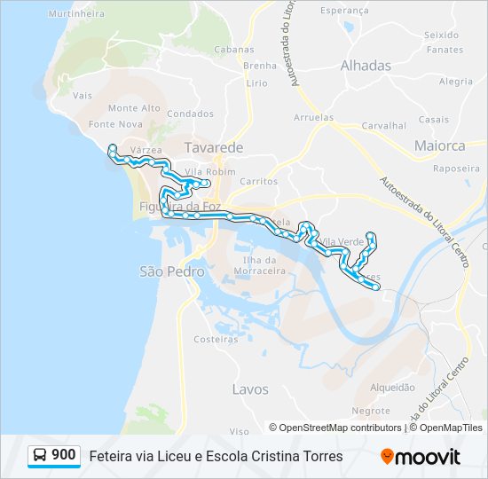 900 Percursos Horários paragens e mapas Feteira via Liceu e  