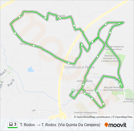 Mapa da linha do autocarro 3.