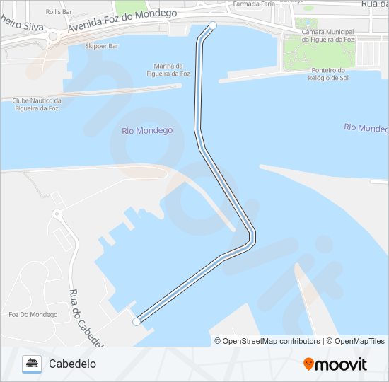 Mapa da linha do ferry TRAVESSIA DO MONDEGO.