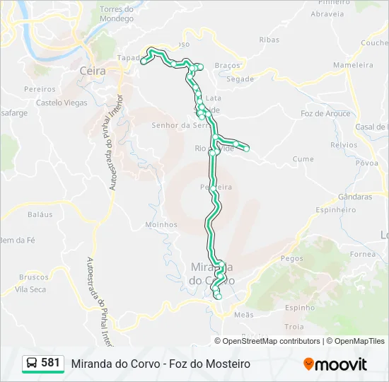 Mapa da linha do autocarro 581.