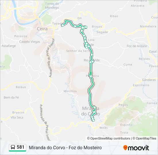 Mapa da linha do autocarro 581.