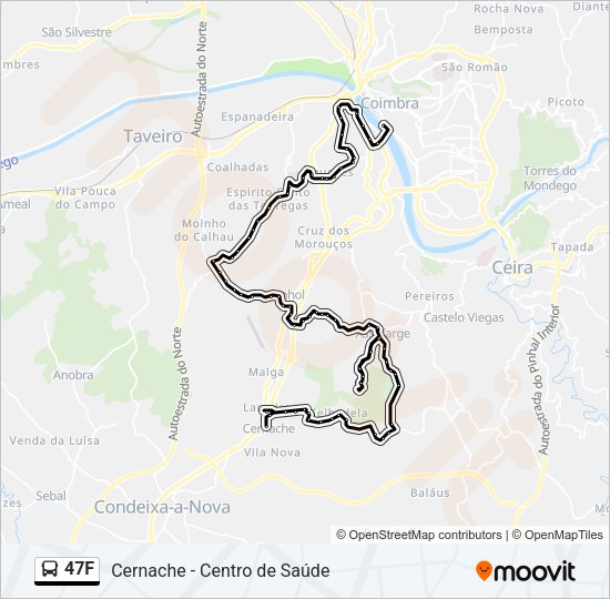 Mapa da linha do autocarro 47F.