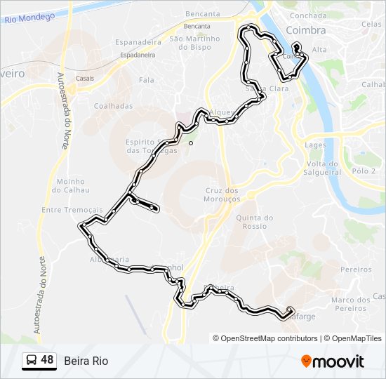 Mapa da linha do autocarro 48.