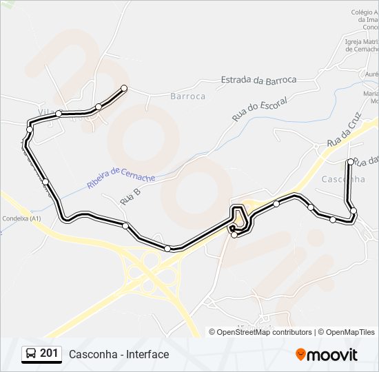 Mapa da linha do autocarro 201.