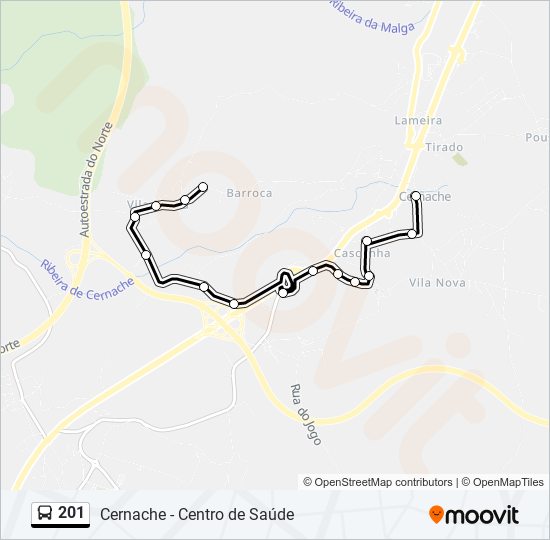 Mapa da linha do autocarro 201.