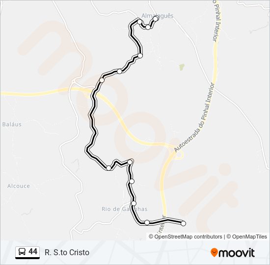 Mapa da linha do autocarro 44.