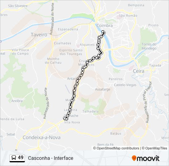 Mapa da linha do autocarro 49.