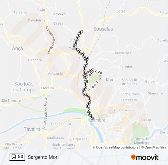 Mapa da linha do autocarro 50.