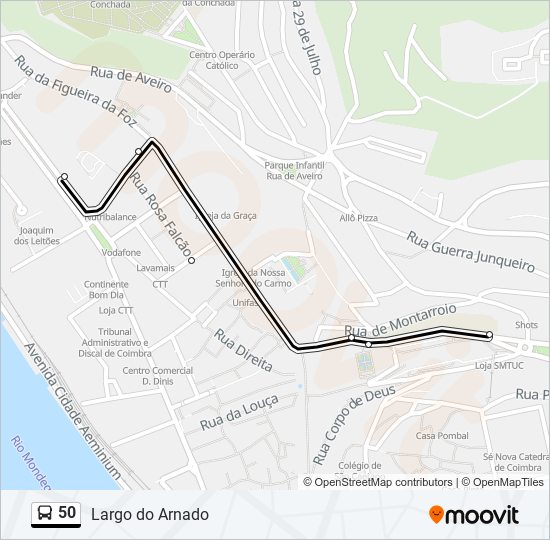 Mapa da linha do autocarro 50.