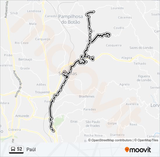 Mapa da linha do autocarro 52.