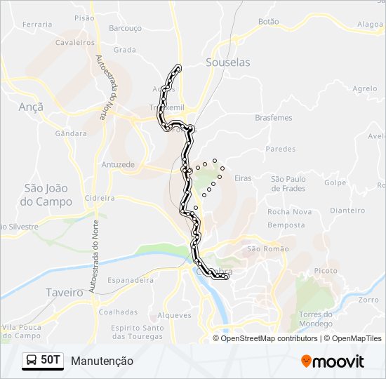 Mapa da linha do autocarro 50T.