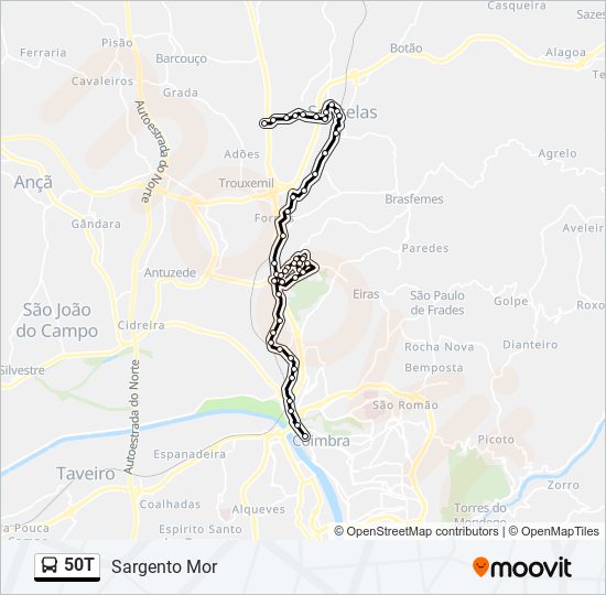 Mapa da linha do autocarro 50T.