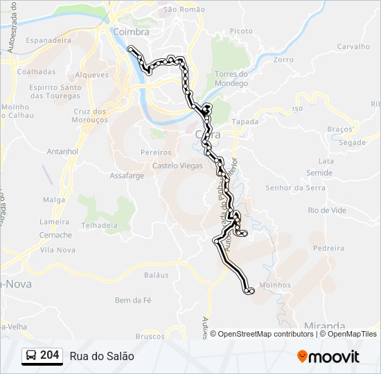 Mapa da linha do autocarro 204.