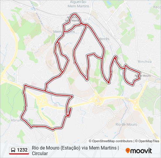 Mapa da linha do autocarro 1232.