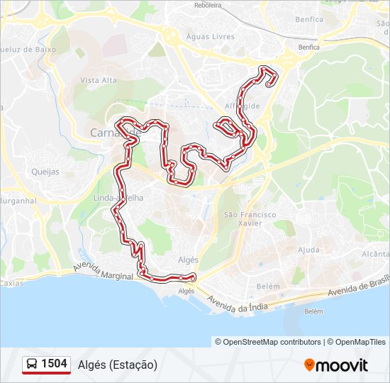 Mapa da linha do autocarro 1504.