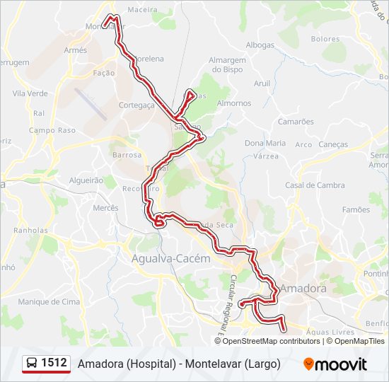 Mapa da linha do autocarro 1512.