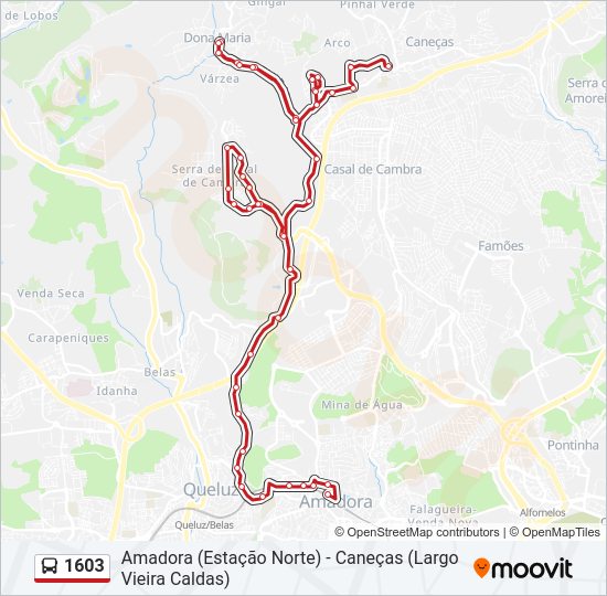 Mapa da linha do autocarro 1603.