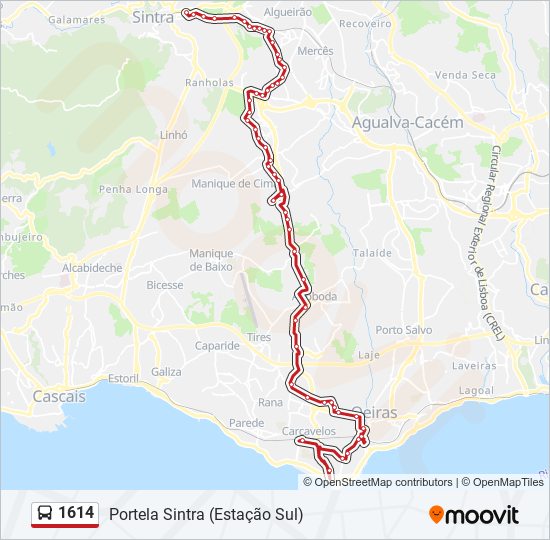 Mapa da linha do autocarro 1614.