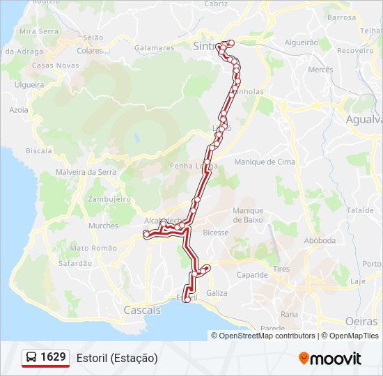 Mapa da linha do autocarro 1629.